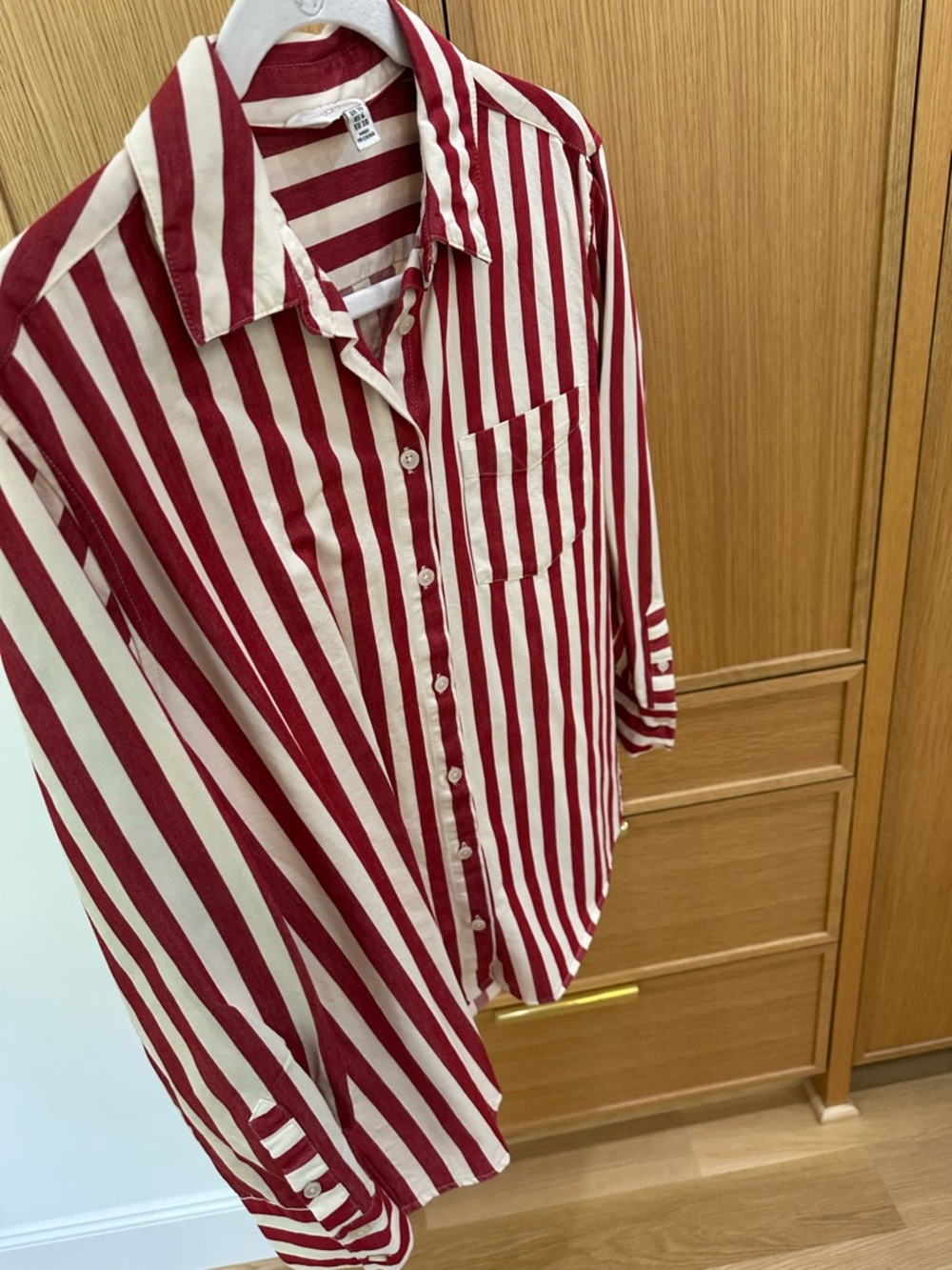 Joules Red and Cream Striped Women's Button-Up Shirt, Size 6